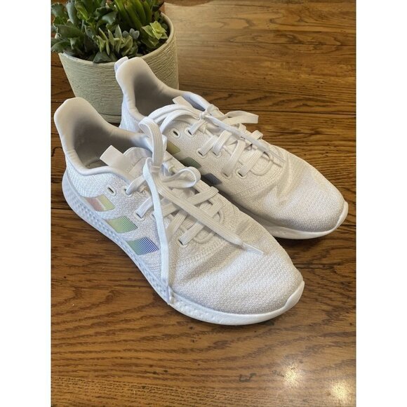 Adidas Women's Pure Motion Running Shoes Cloudfoam White/Rainbow GZ8523 Size 9.5 - Picture 1 of 7